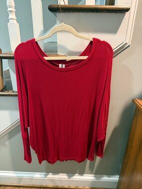 MOA USA Red Long-Sleeve Scoop Neck Top